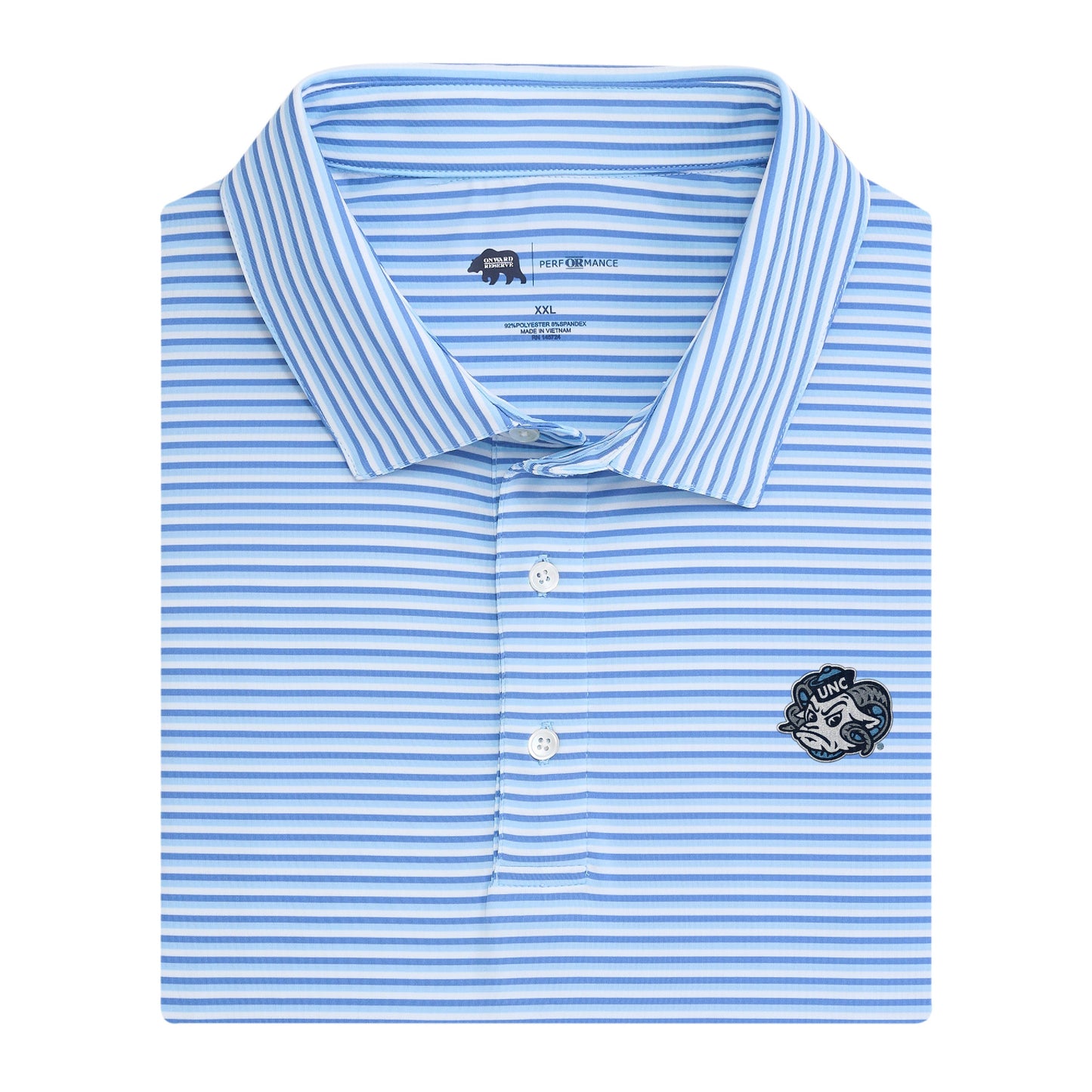 Onward Reserve UNC Ram Head Tri Stripe Performance Polo