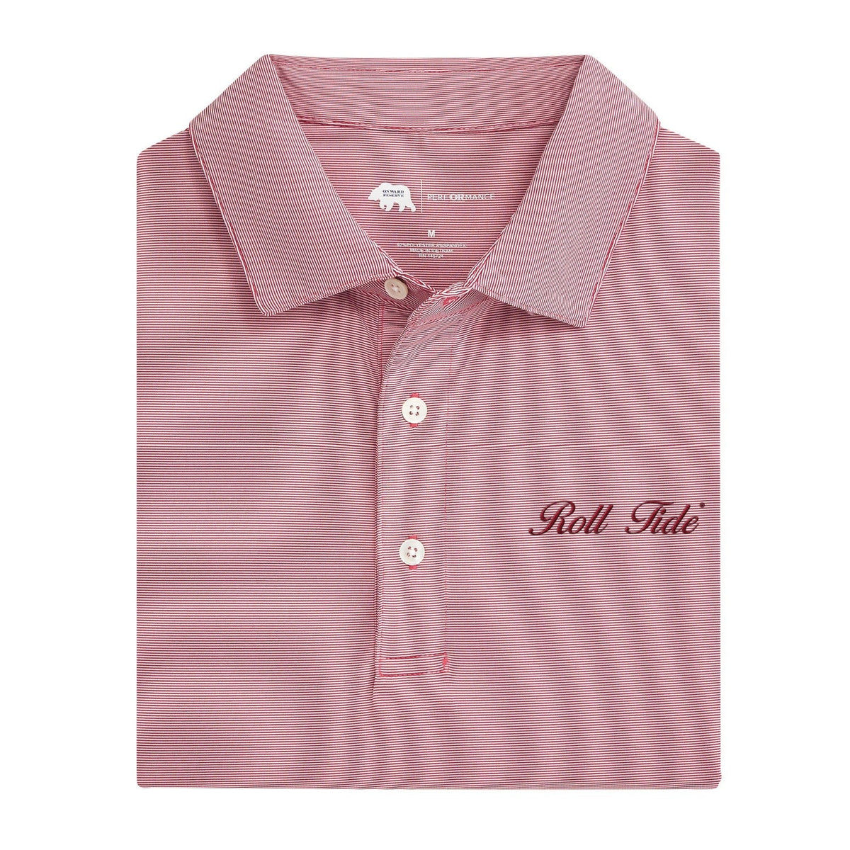 Onward Reserve Alabama Roll Tide Vintage Script Hairline Stripe Performance Polo