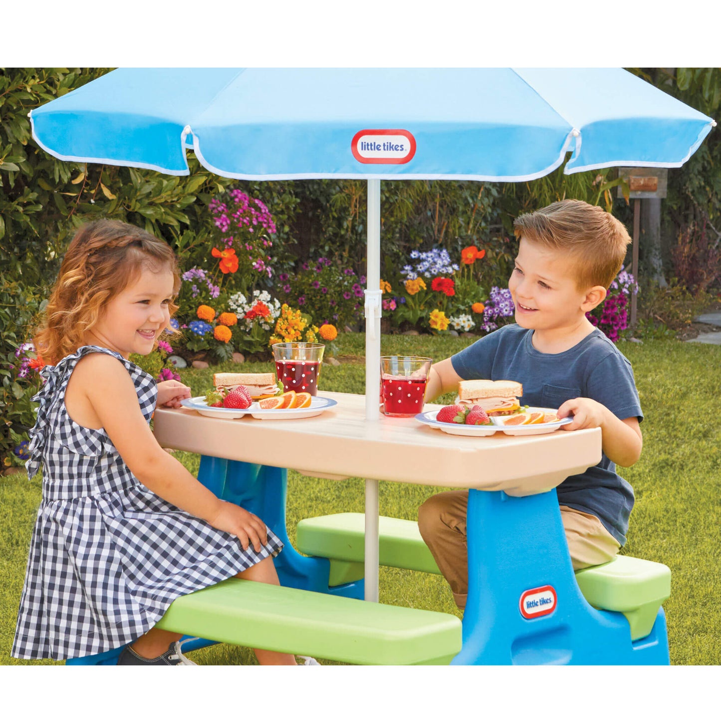 Little Tikes Easy Store Jr. Play Table with Umbrella - Blue/Green Online