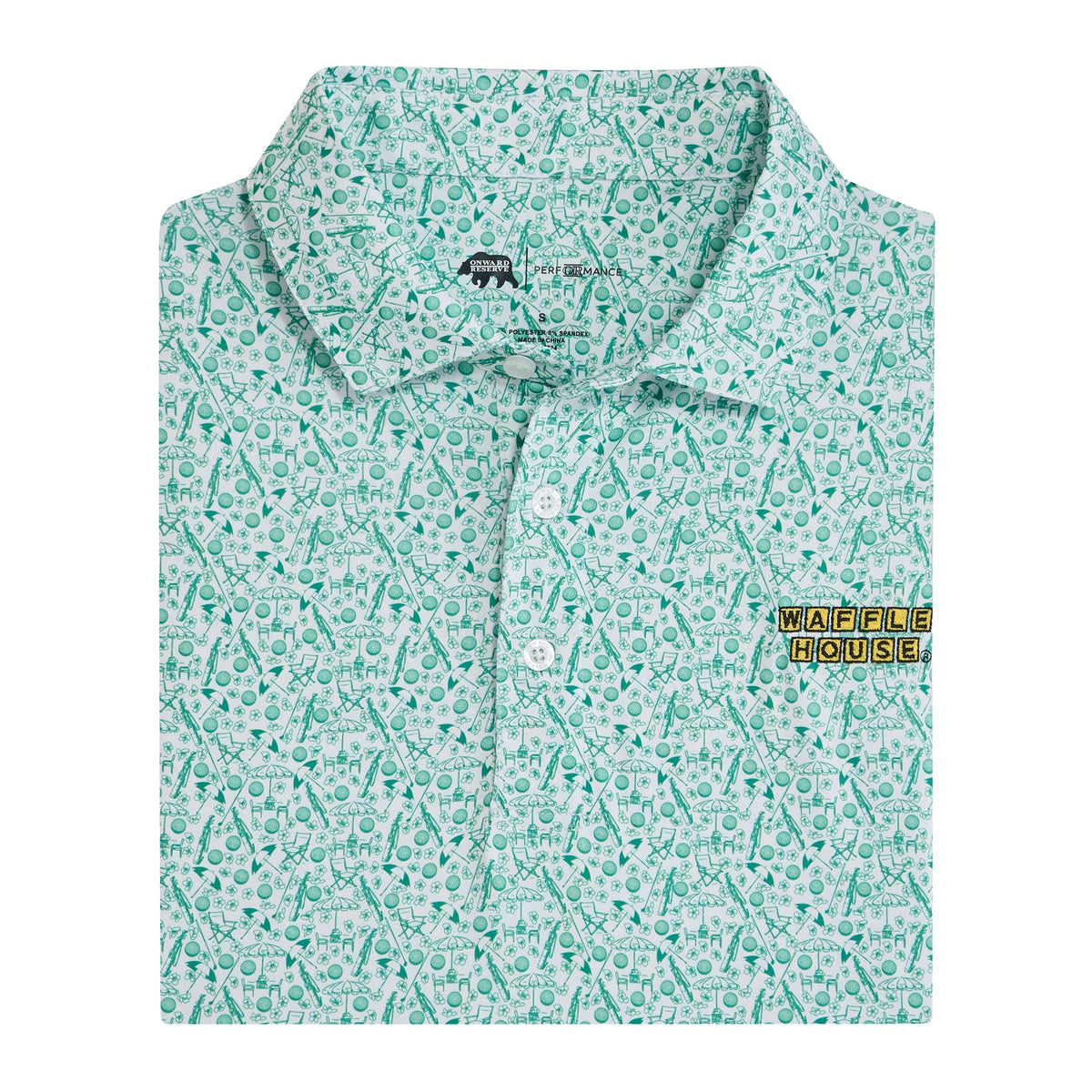 Onward Reserve Waffle House Golf Legend Printed Performance Polo - White