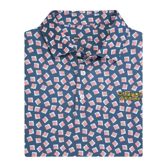 Onward Reserve Waffle House Vintage Marquee Printed Performance Polo - Ensign Blue