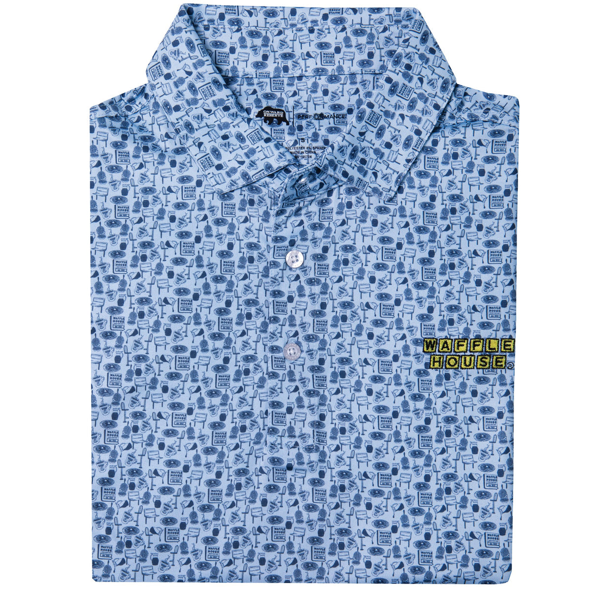 Onward Reserve Waffle House Diner Printed Performance Polo - Sky