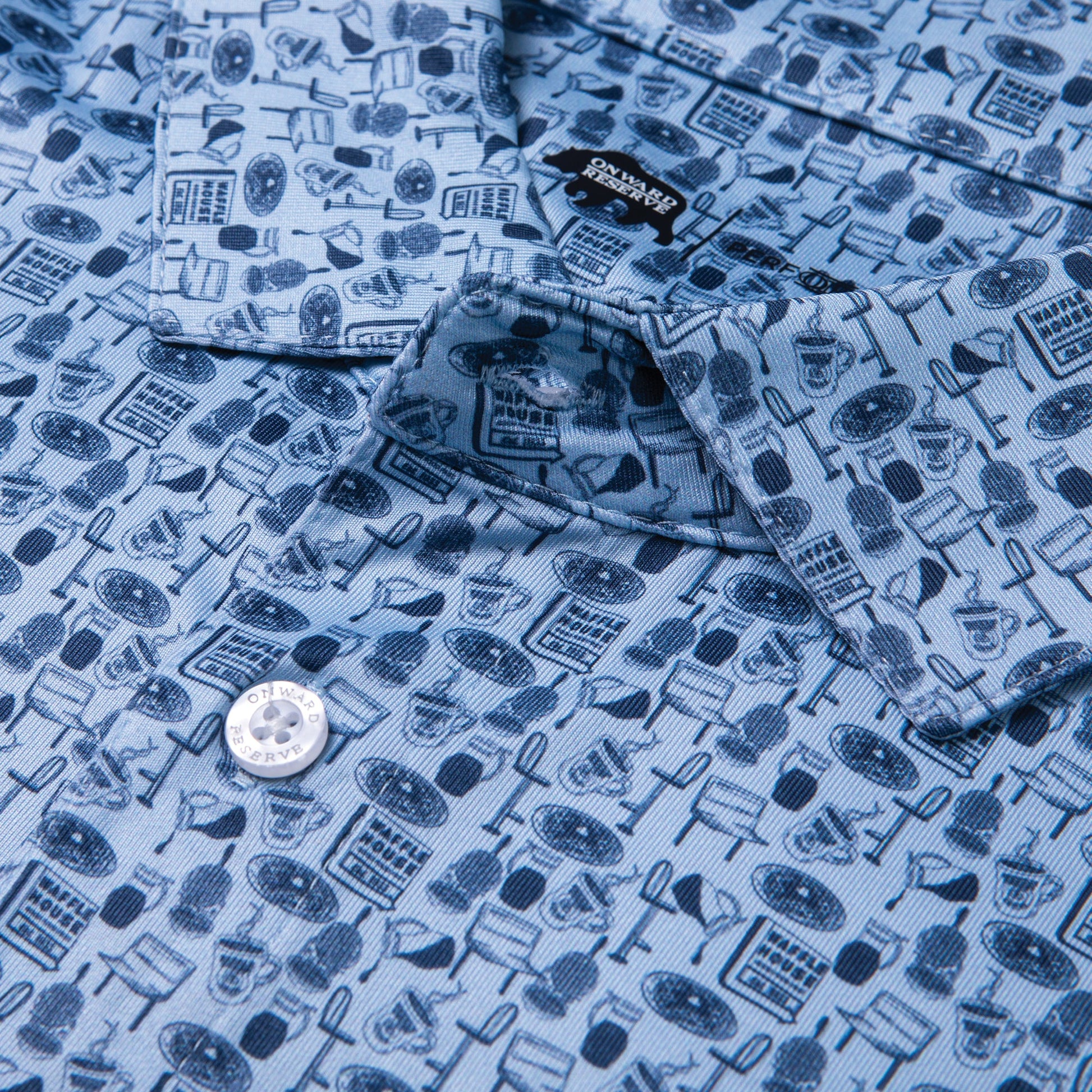 Onward Reserve Waffle House Diner Printed Performance Polo - Sky