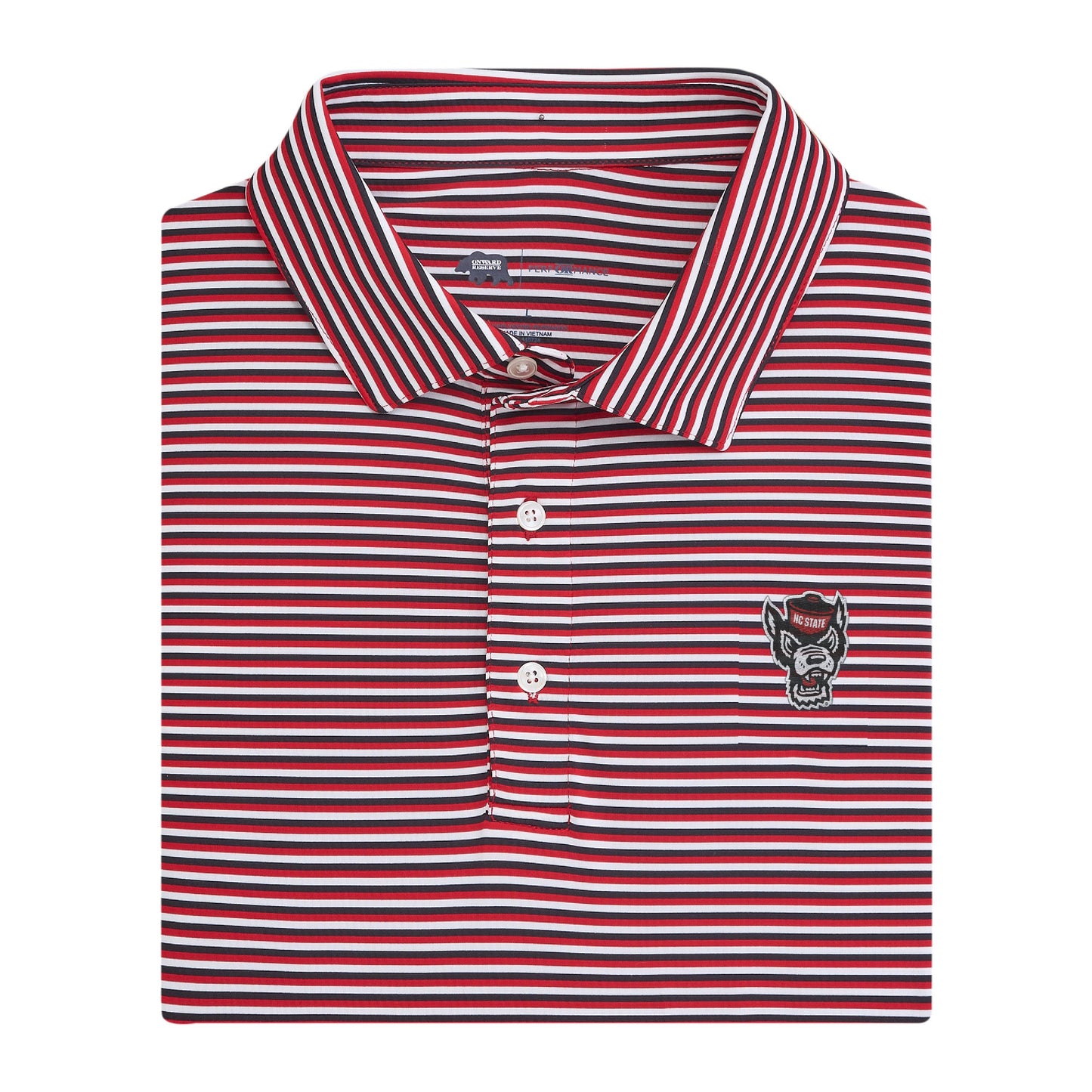 Onward Reserve NC State Tuffy Head Tri Stripe Performance Polo