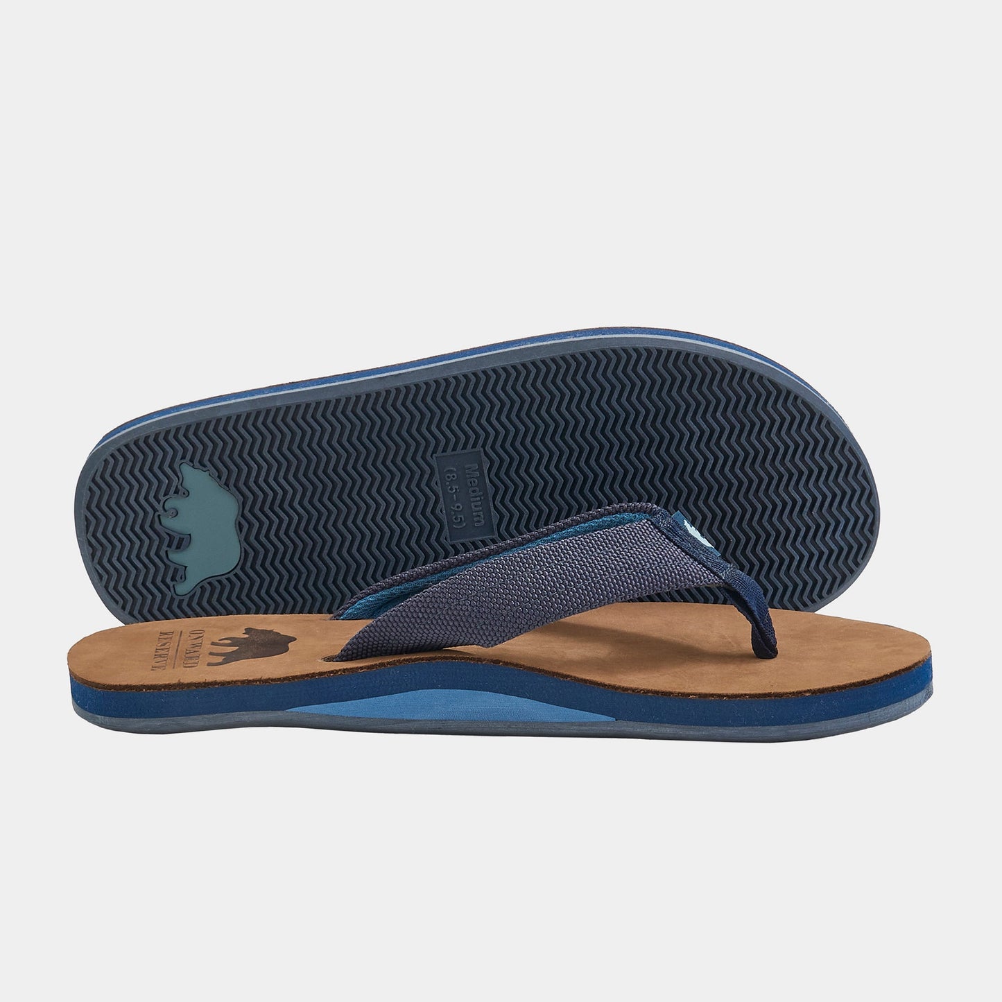 Onward Reserve Leather Flip Flop with Navy Nylon Straps