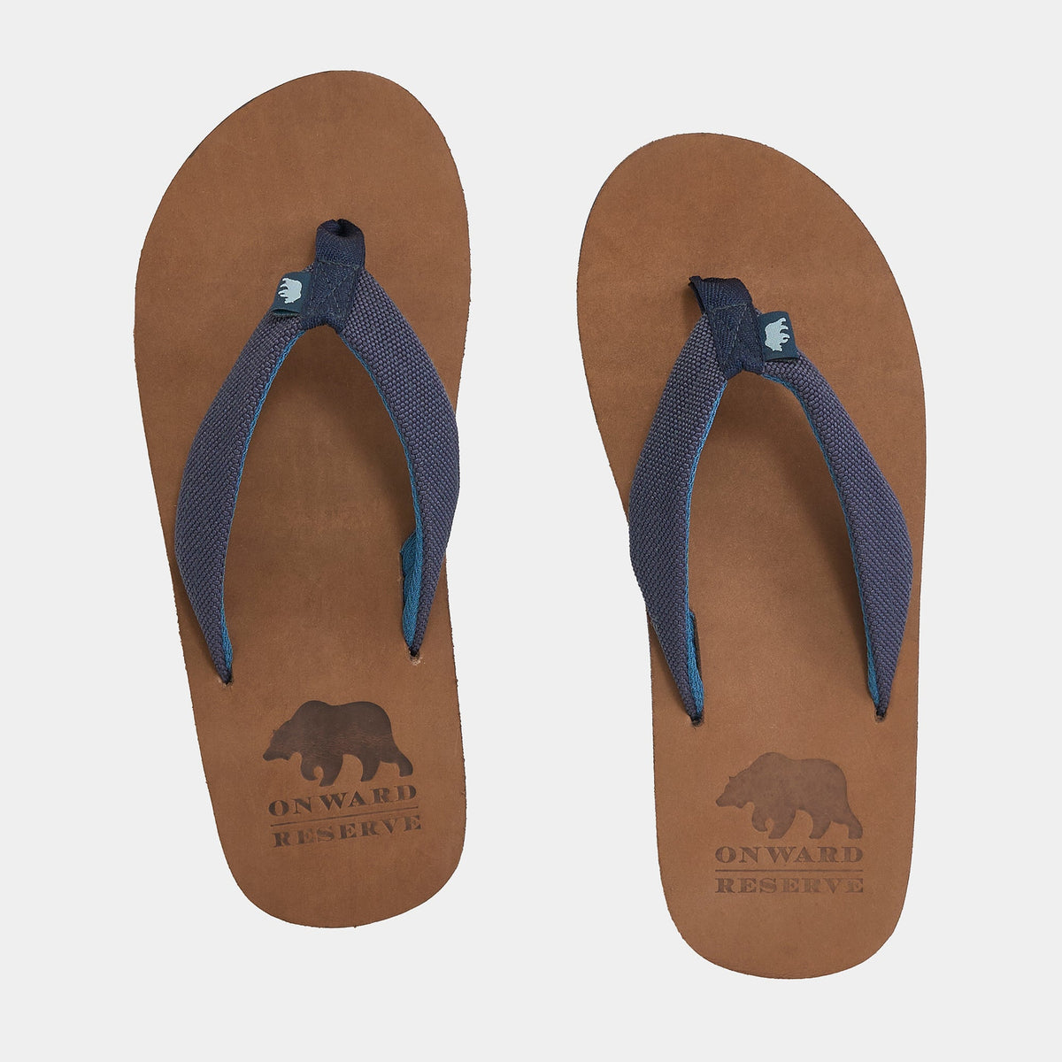 Onward Reserve Leather Flip Flop with Navy Nylon Straps