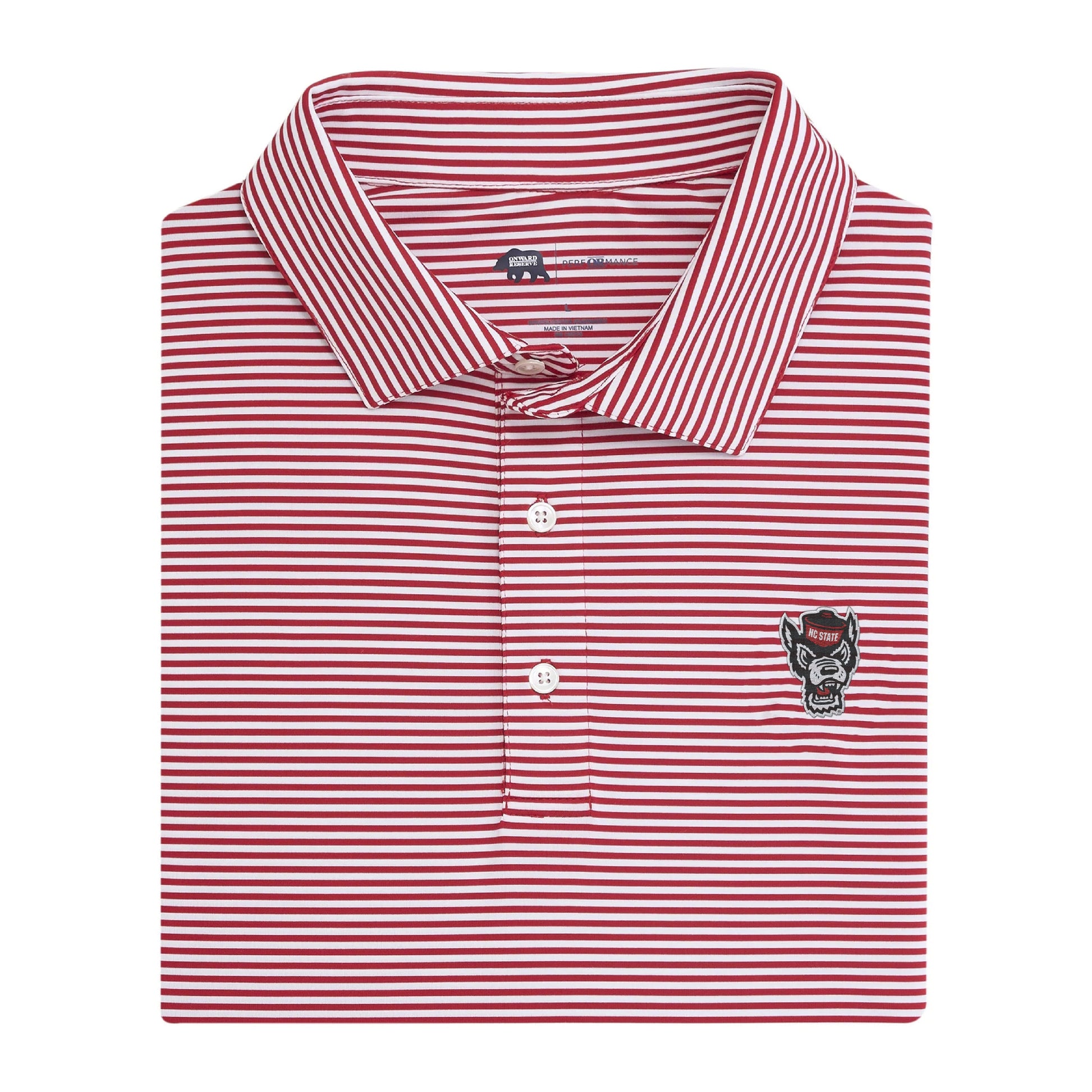 Onward Reserve NC State Tuffy Head Echo Stripe Performance Polo