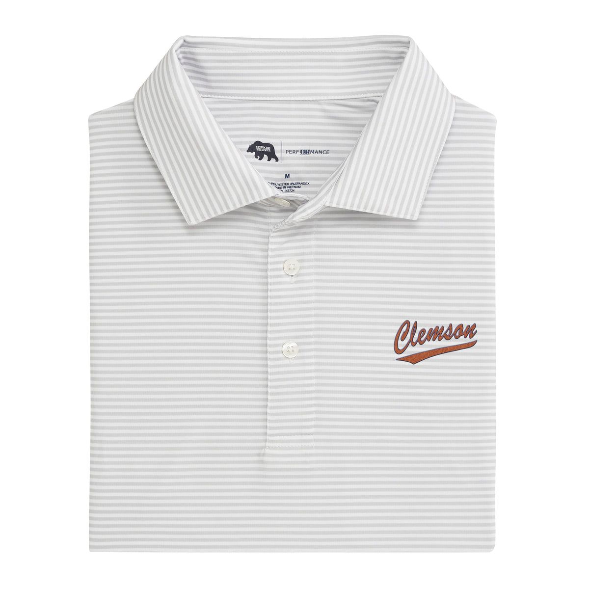 Onward Reserve Clemson Script Echo Stripe Performance Polo