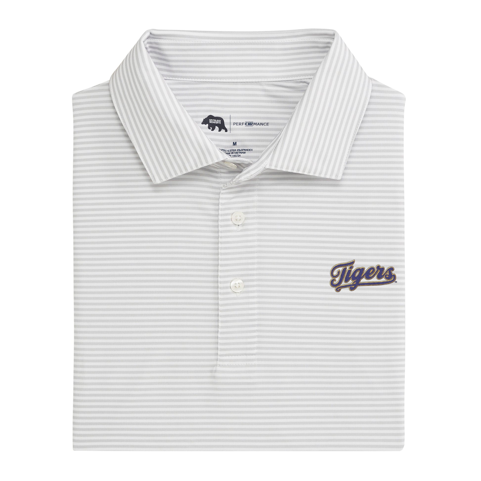 Onward Reserve LSU Tigers Vintage Script Echo Stripe Performance Polo