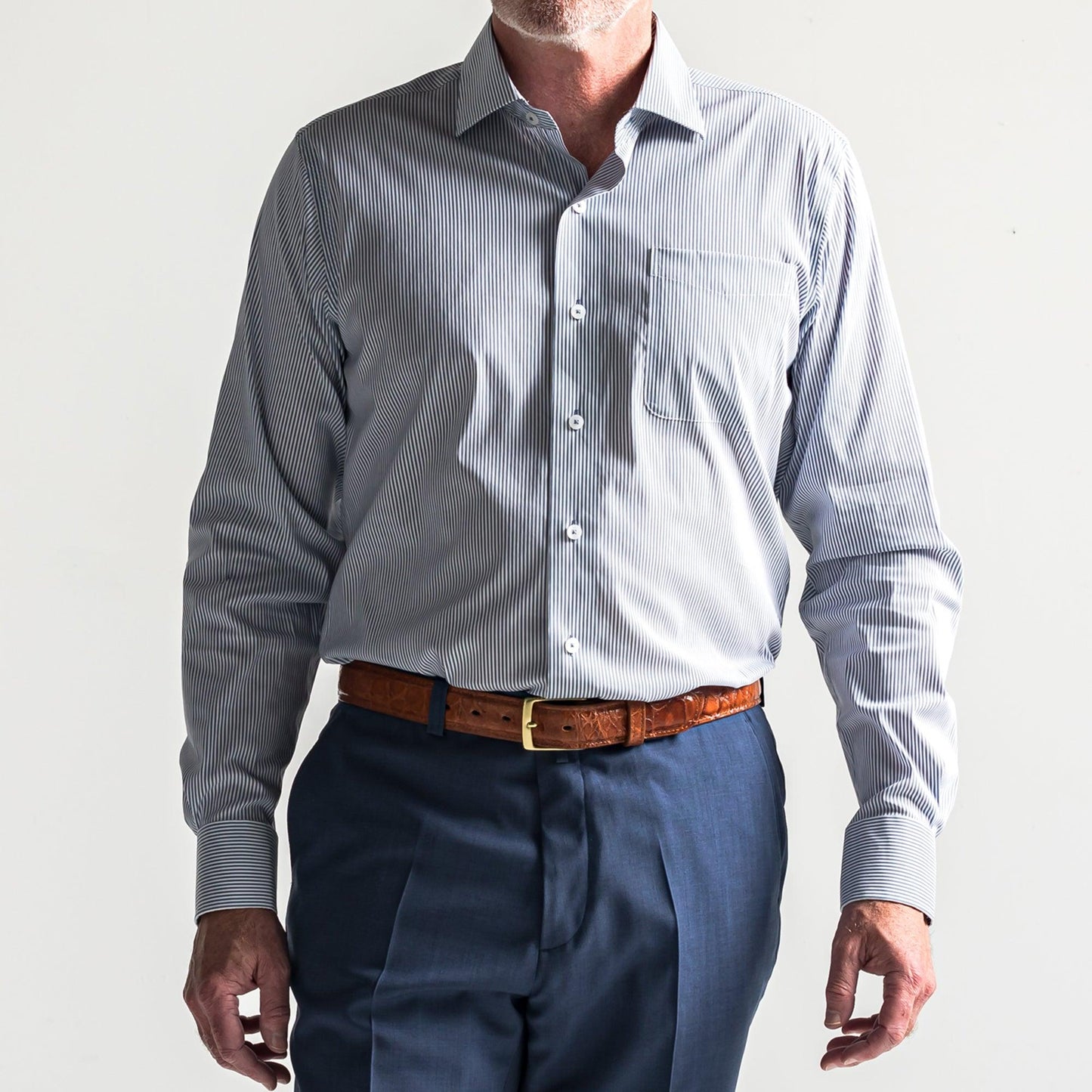 Onward Reserve True Navy/White Stripe Tailored Fit Spread Collar Shirt