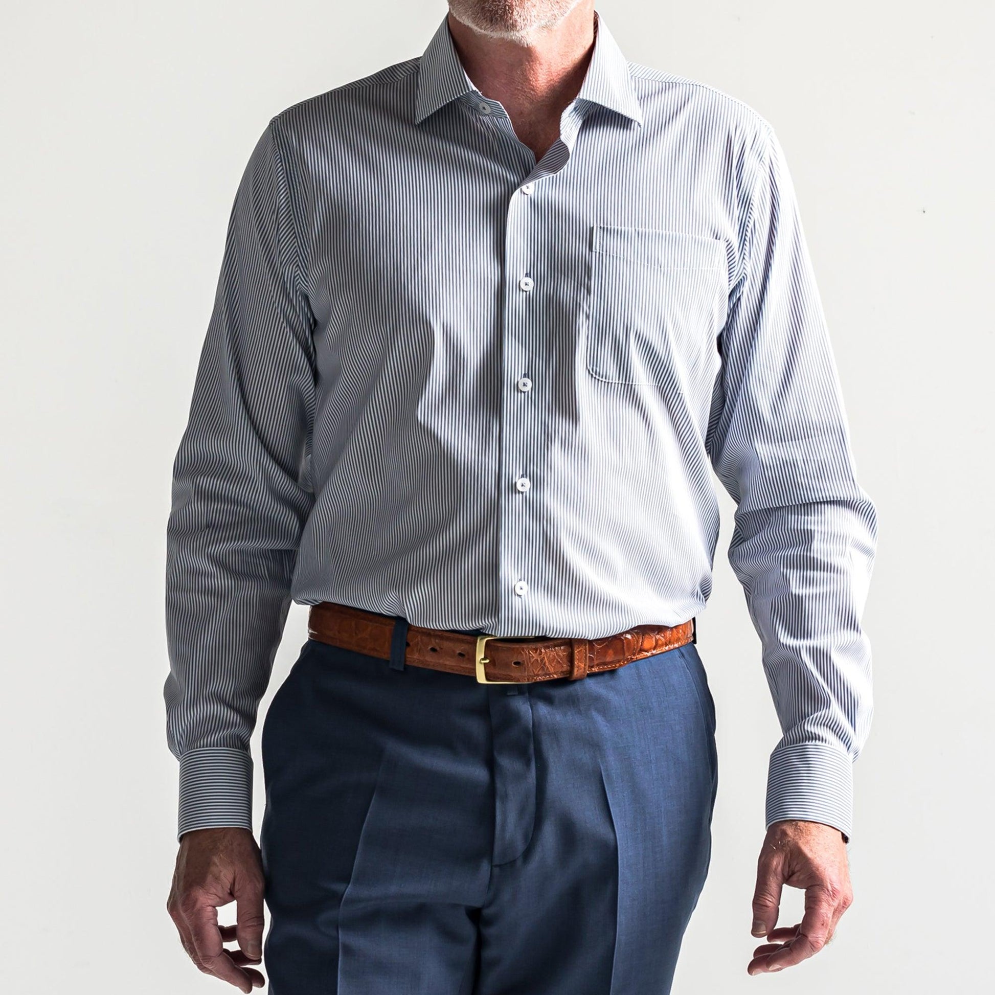 Onward Reserve True Navy/White Stripe Tailored Fit Spread Collar Shirt