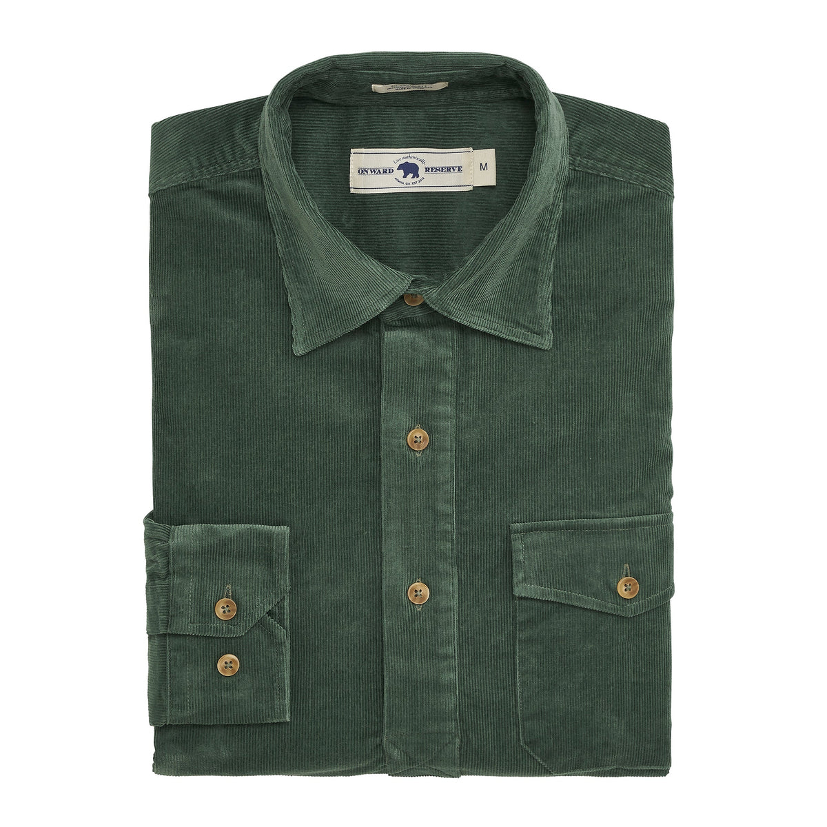 Onward Reserve Stretch Cord Half Button Shirt - Dark Forest