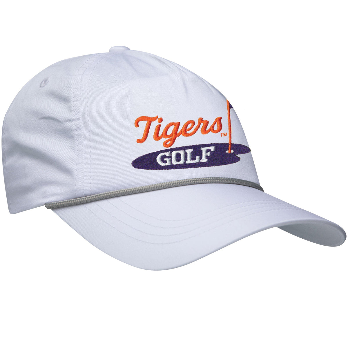 Onward Reserve Clemson Tigers Golf Rope Hat - White Hat/Grey Rope
