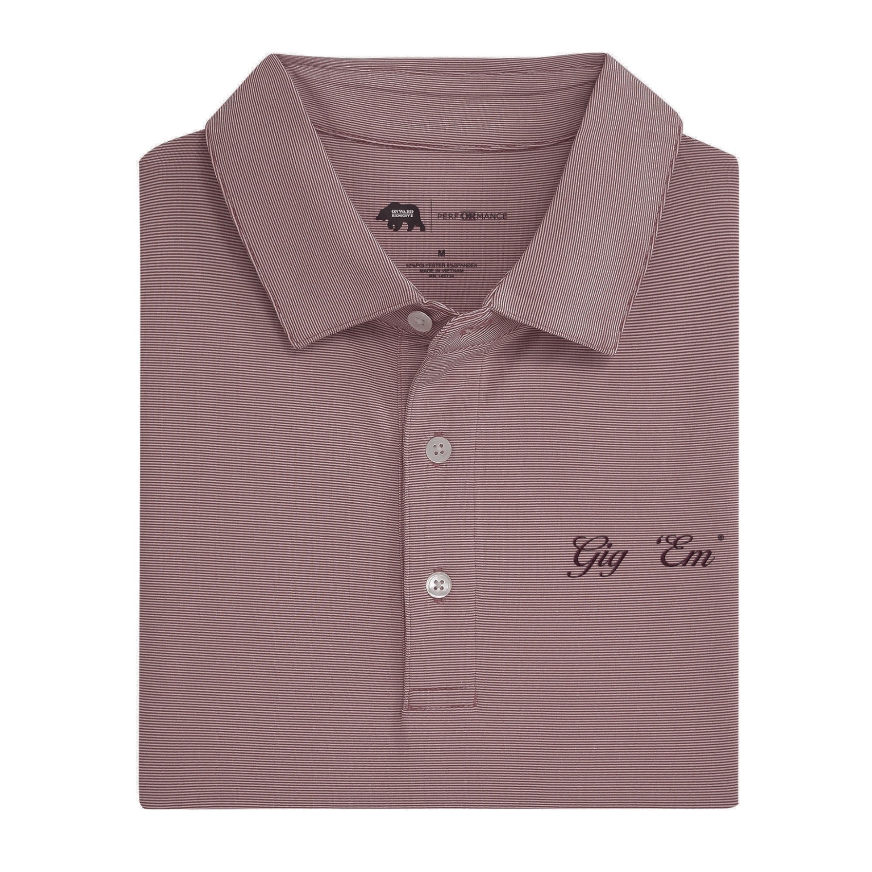Onward Reserve Texas A&M Gig 'Em Vintage Script Hairline Stripe Performance Polo
