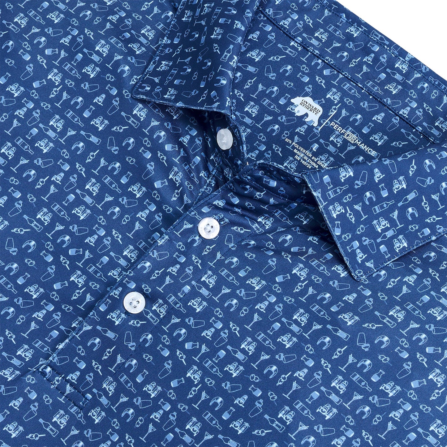 Onward Reserve Sidecar Printed Performance Polo - Blue Horizon