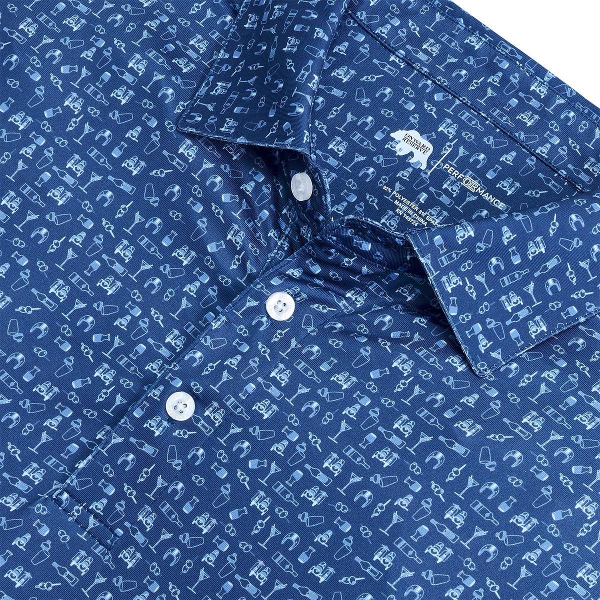Onward Reserve Sidecar Printed Performance Polo - Blue Horizon