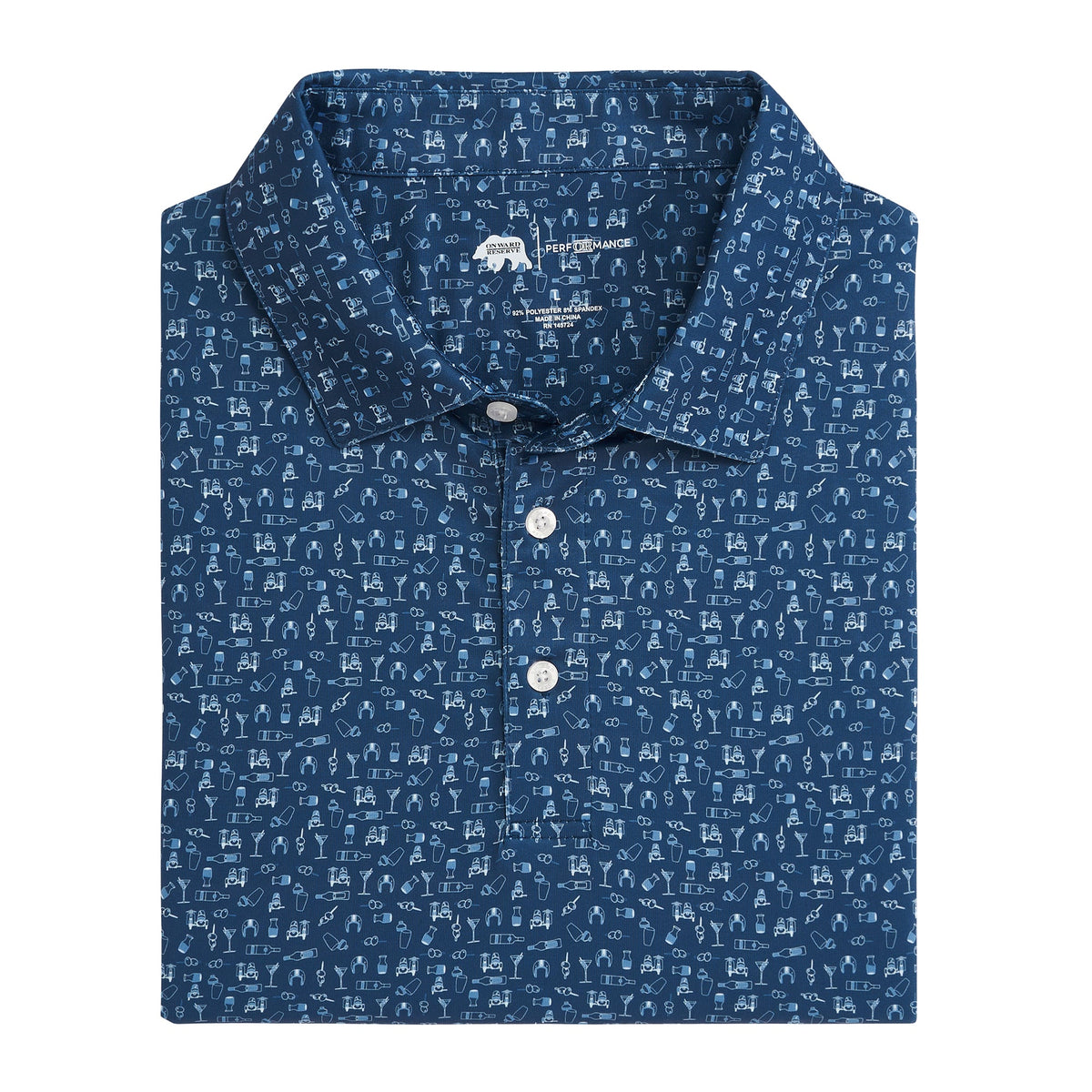 Onward Reserve Sidecar Printed Performance Polo - Blue Horizon