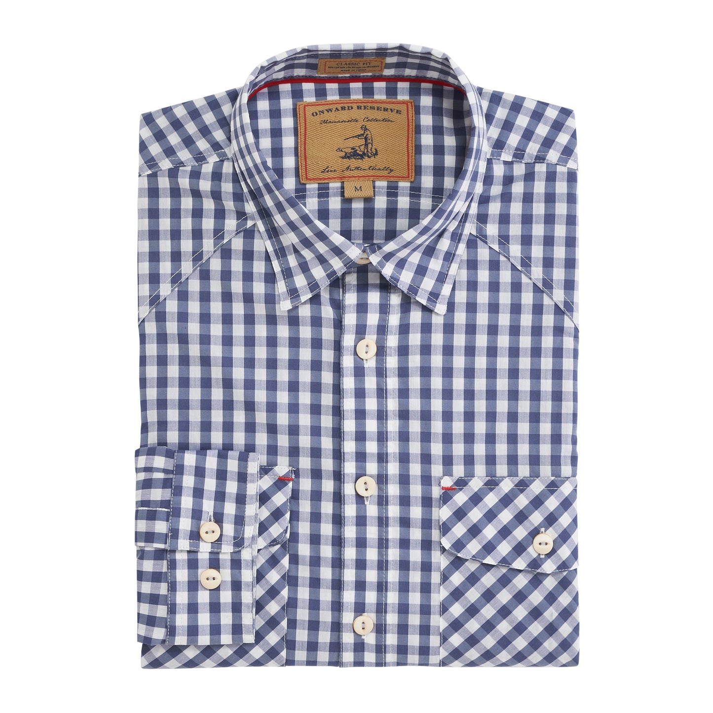Onward Reserve Blue Indigo Gingham Waterfront Performance Fishing Shirt