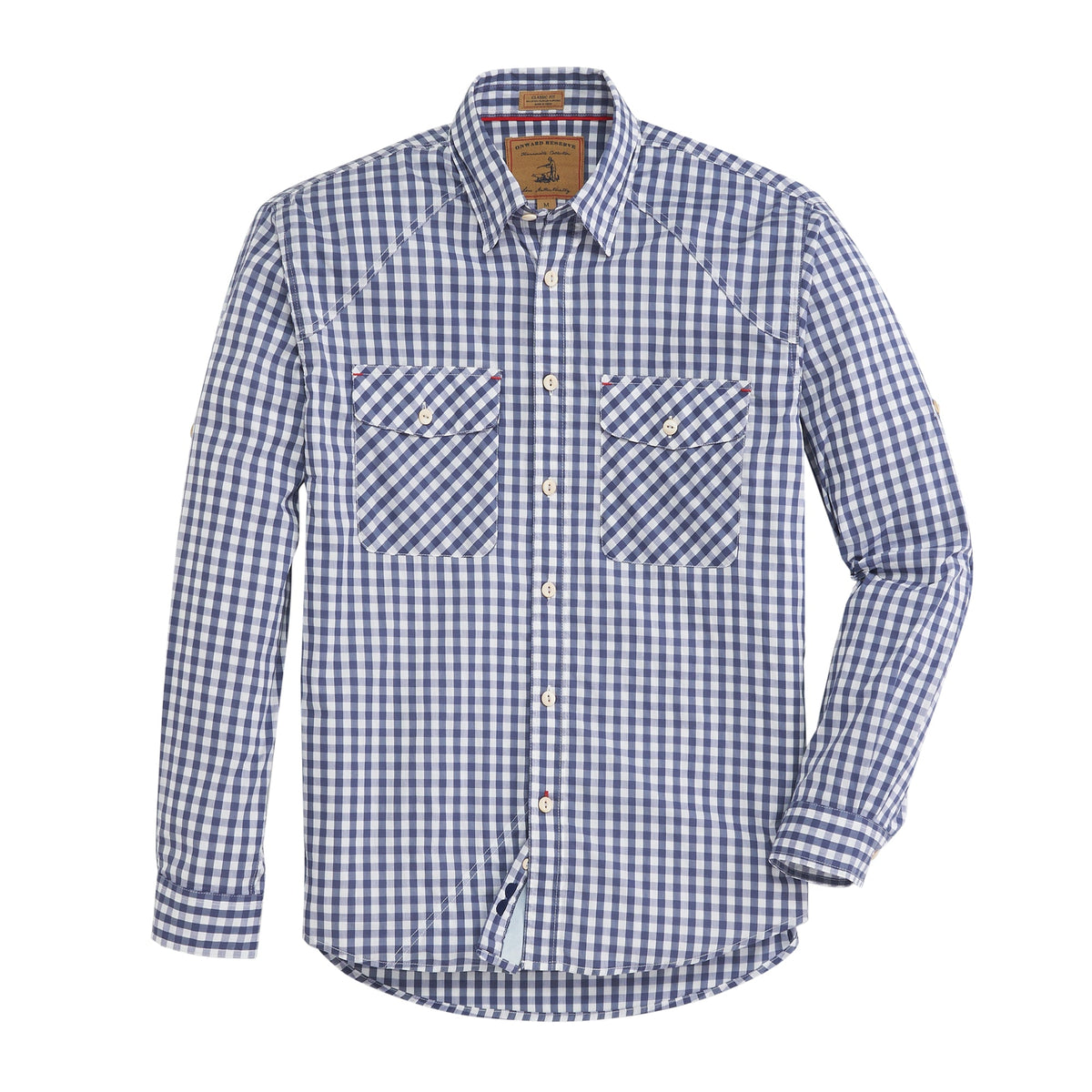 Onward Reserve Blue Indigo Gingham Waterfront Performance Fishing Shirt