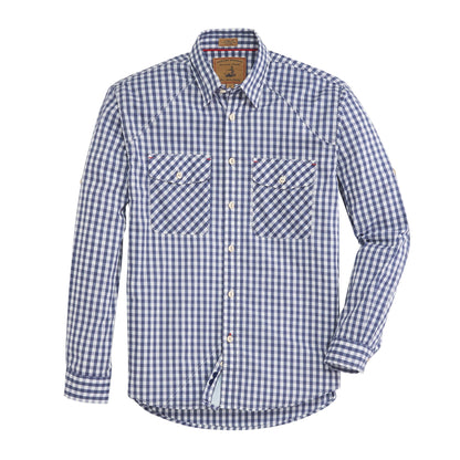 Onward Reserve Blue Indigo Gingham Waterfront Performance Fishing Shirt