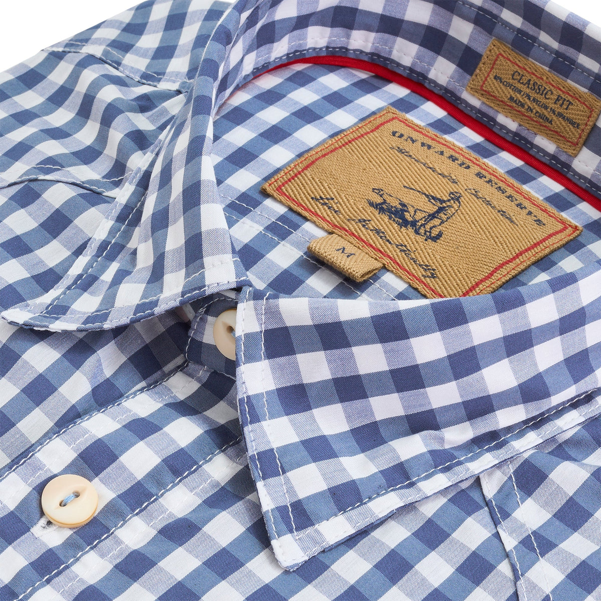 Onward Reserve Blue Indigo Gingham Waterfront Performance Fishing Shirt