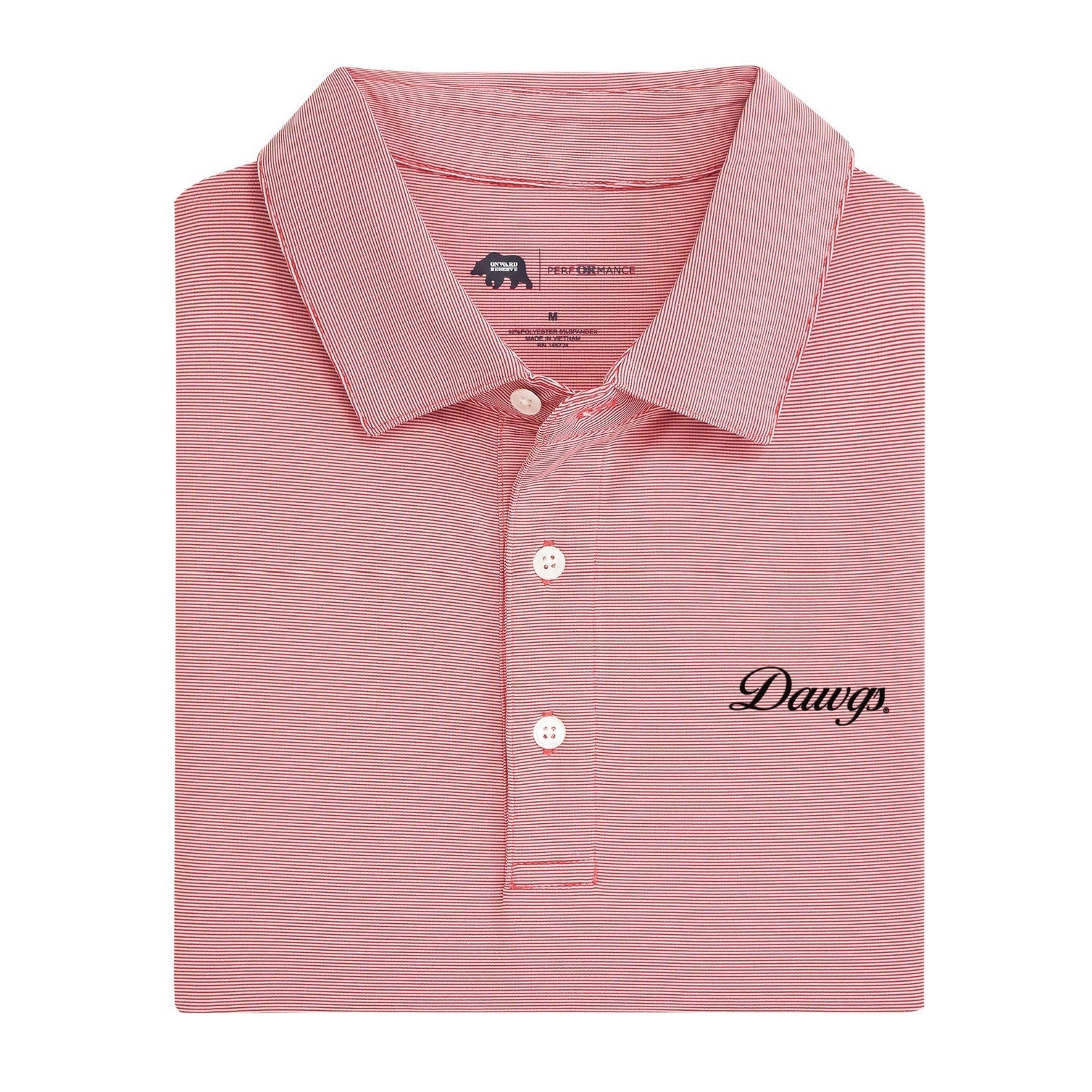 Onward Reserve UGA Dawgs Vintage Script Hairline Stripe Performance Polo