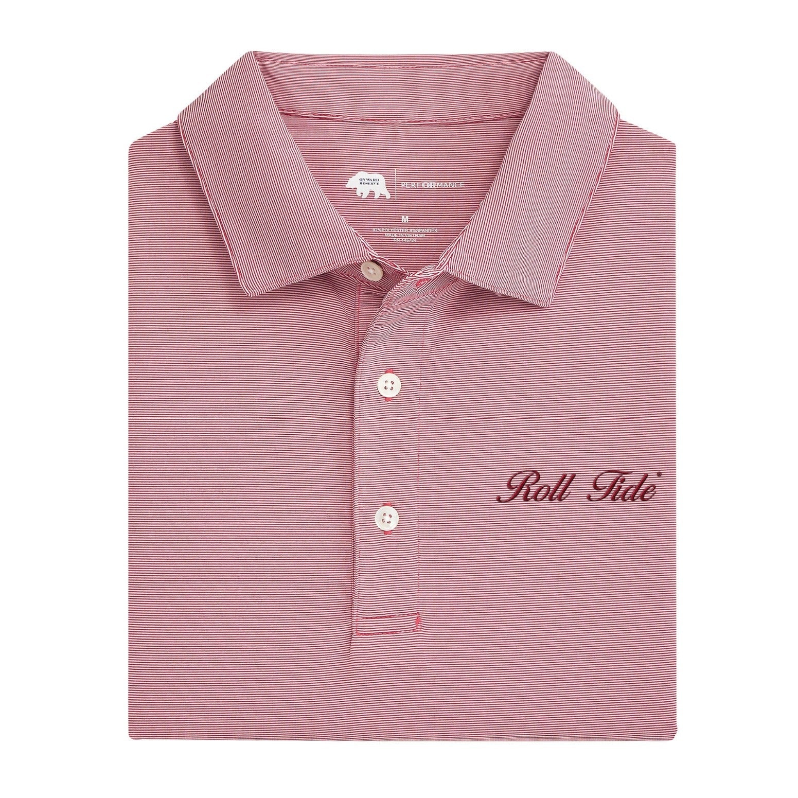 Onward Reserve Alabama Roll Tide Vintage Script Hairline Stripe Performance Polo