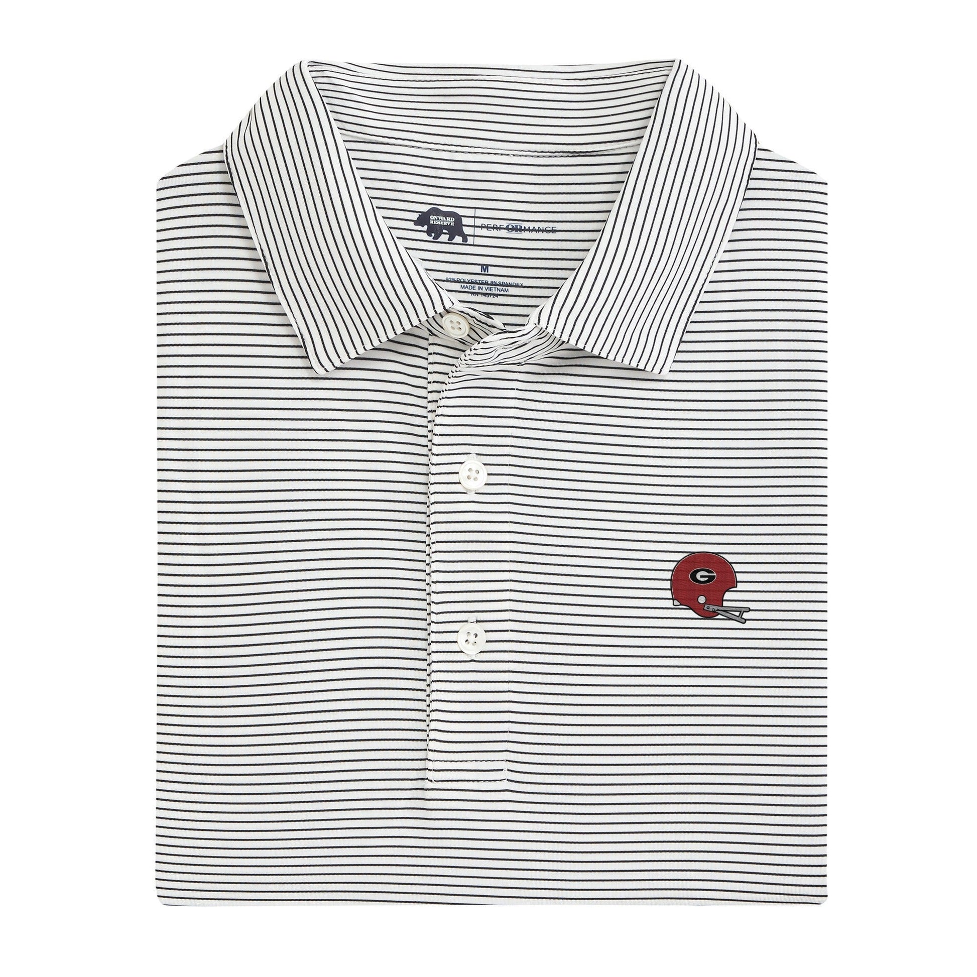 Onward Reserve UGA Vintage Helmet Birdie Stripe Performance Polo - Black