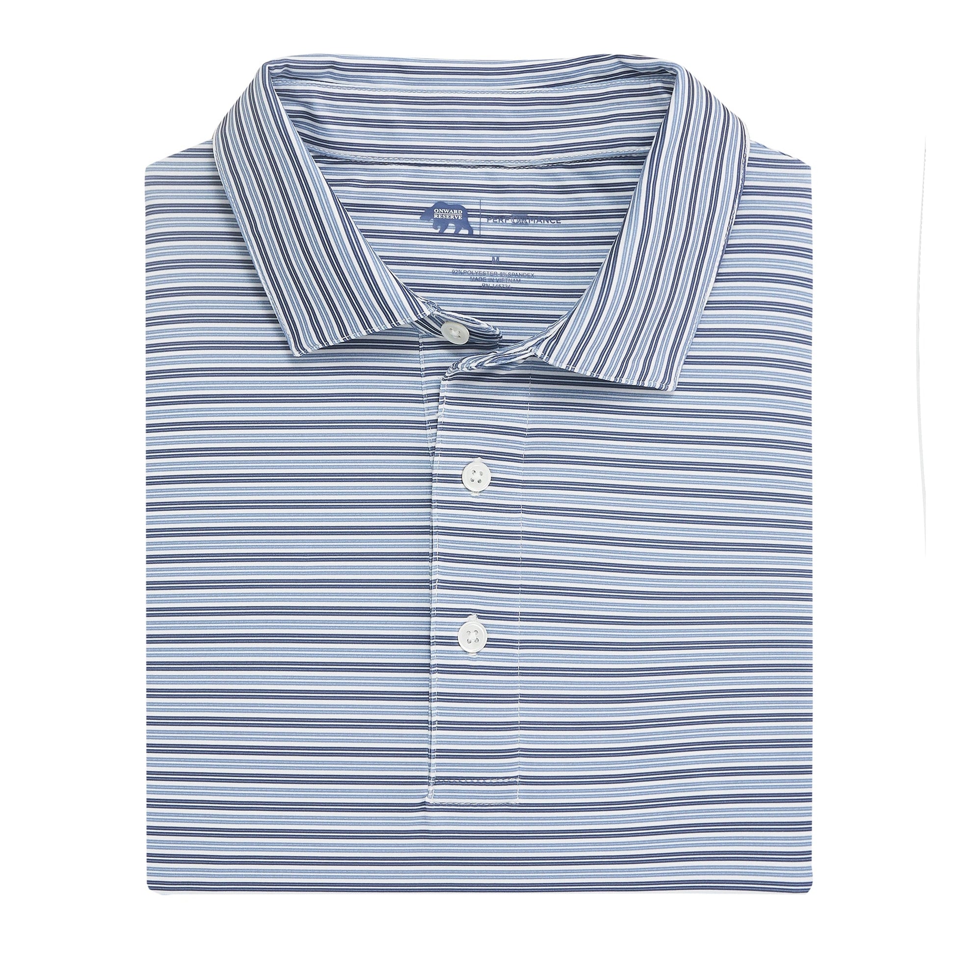 Onward Reserve Wedge Stripe Performance Polo - Blue Indigo