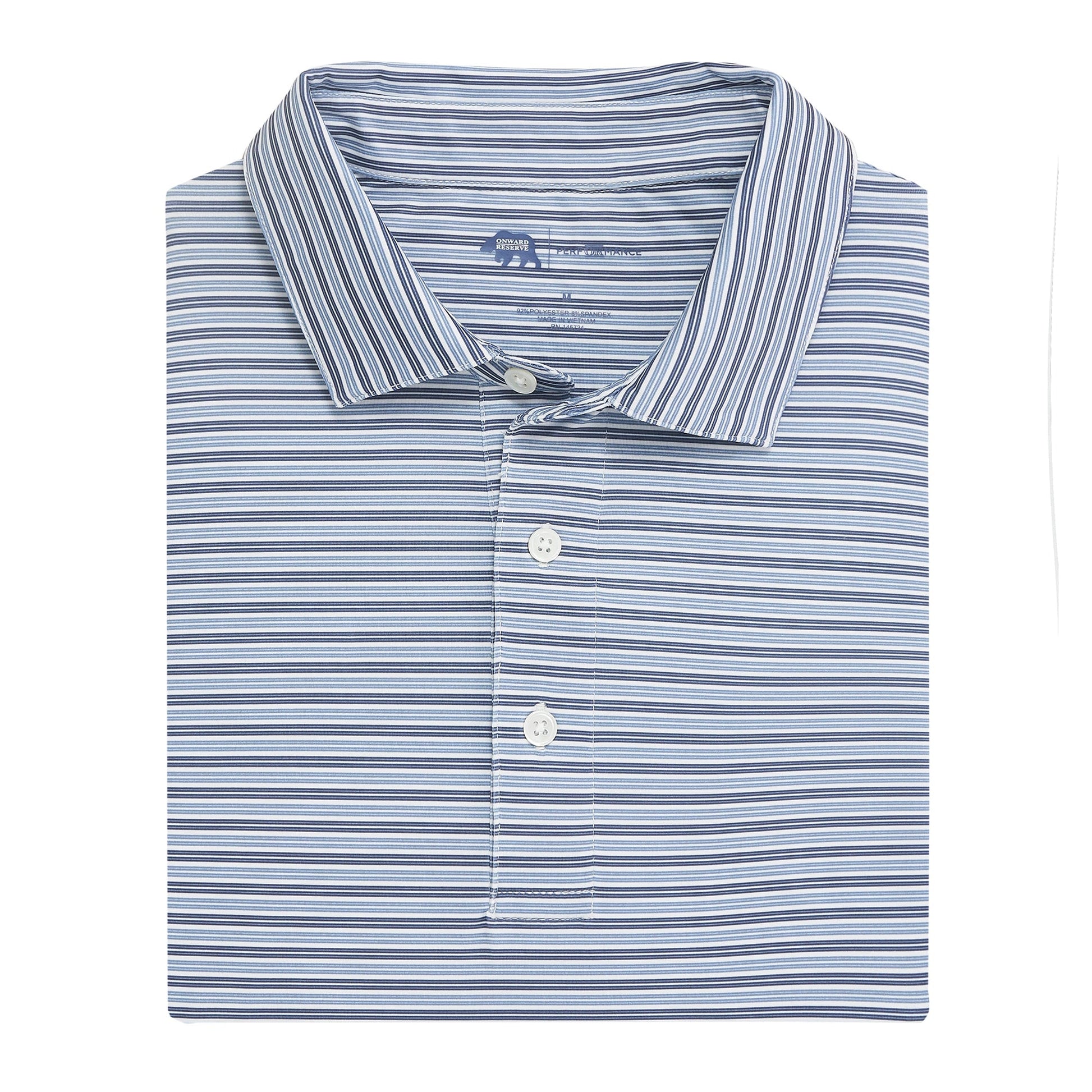 Onward Reserve Wedge Stripe Performance Polo - Blue Indigo