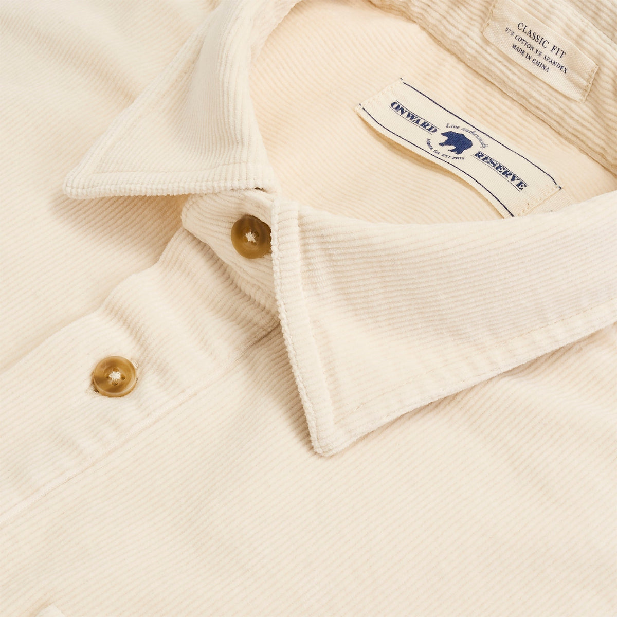 Onward Reserve Stretch Cord Half Button Shirt - Cream
