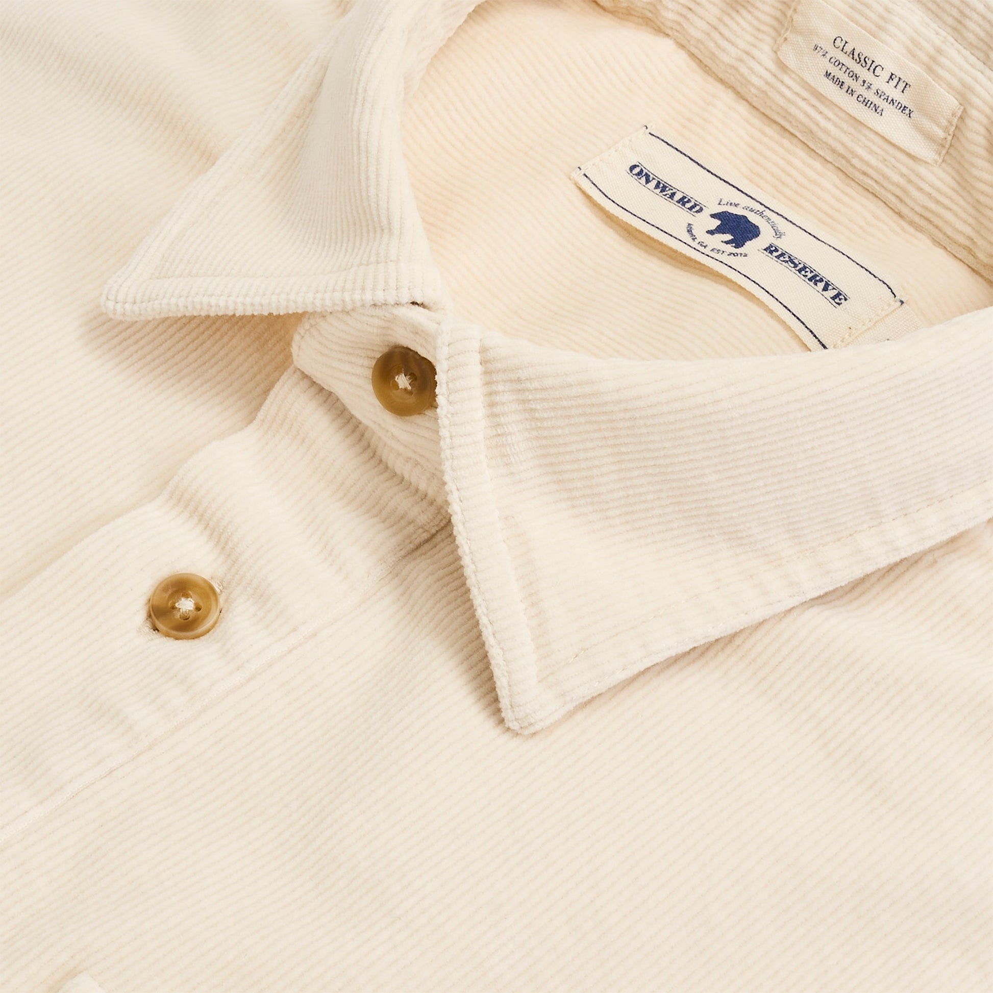Onward Reserve Stretch Cord Half Button Shirt - Cream