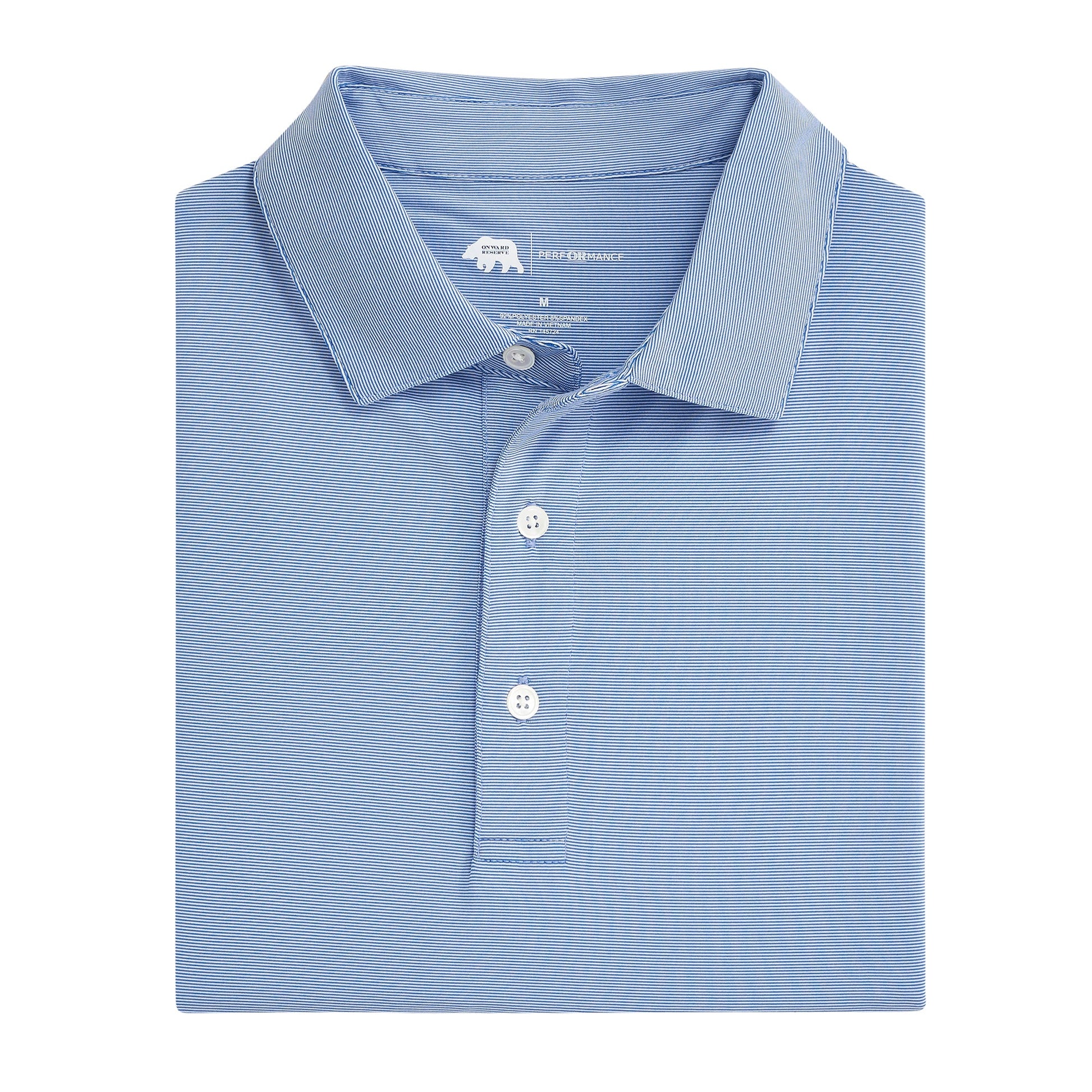 Onward Reserve Hairline Stripe Performance Polo - Sport Blue