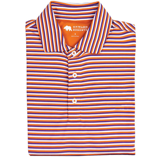 Onward Reserve Triple Stripe Performance Polo - Orange/Purple