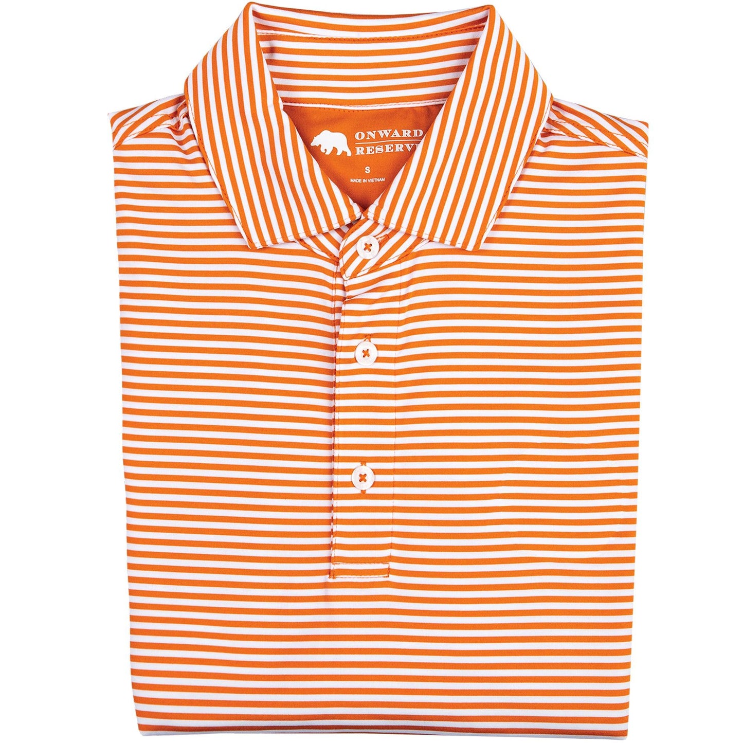 Onward Reserve Pro Stripe Performance Polo - Orange/White