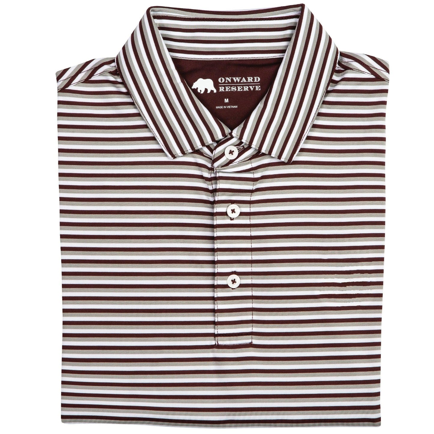 Onward Reserve Triple Stripe Performance Polo - Maroon/Gray