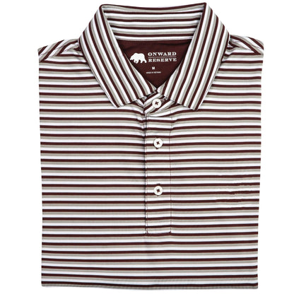 Onward Reserve Triple Stripe Performance Polo - Maroon/Gray