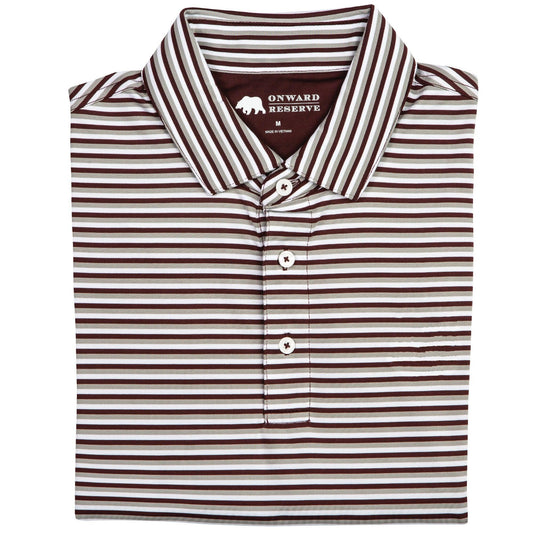 Onward Reserve Triple Stripe Performance Polo - Maroon/Gray