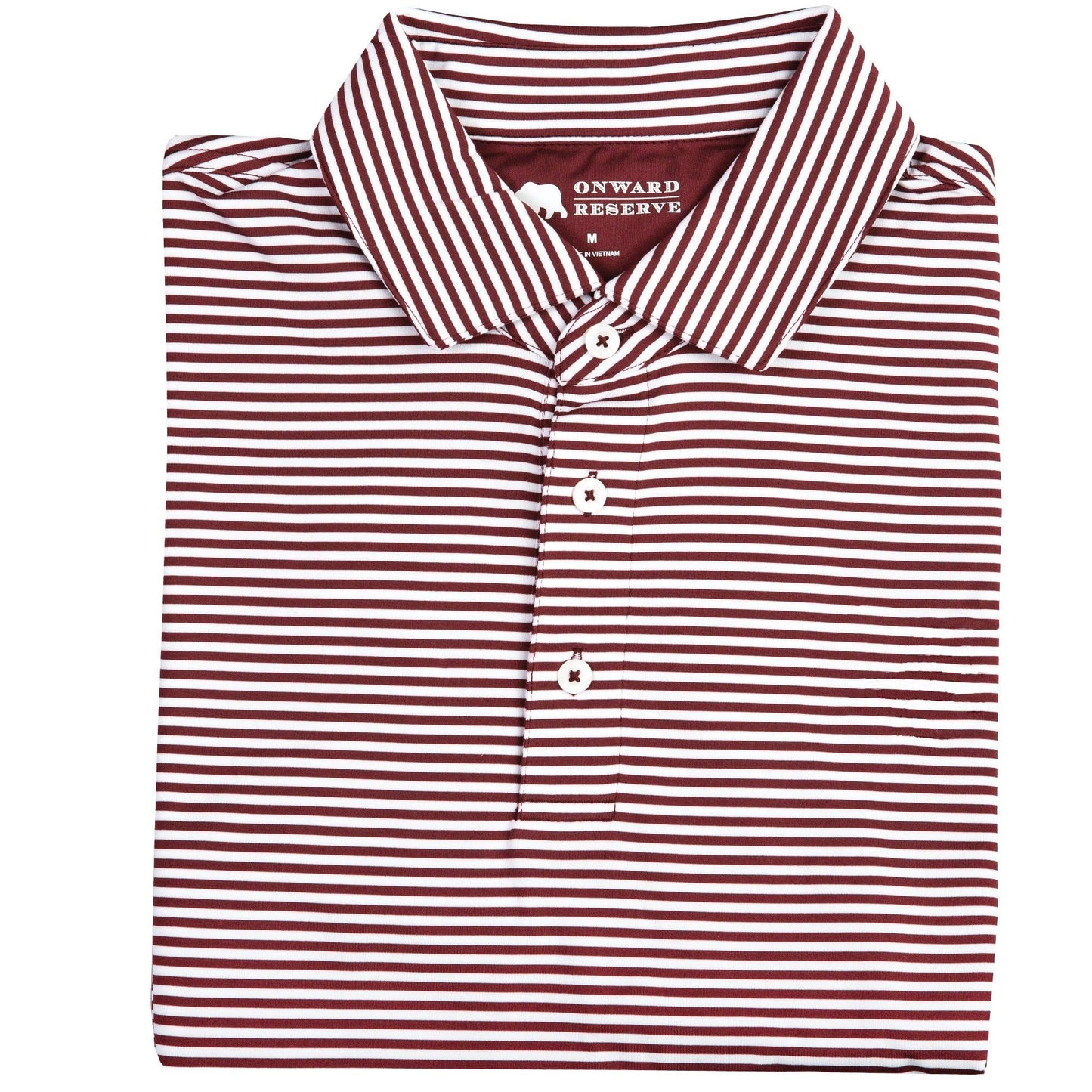 Onward Reserve Pro Stripe Performance Polo - Maroon/White