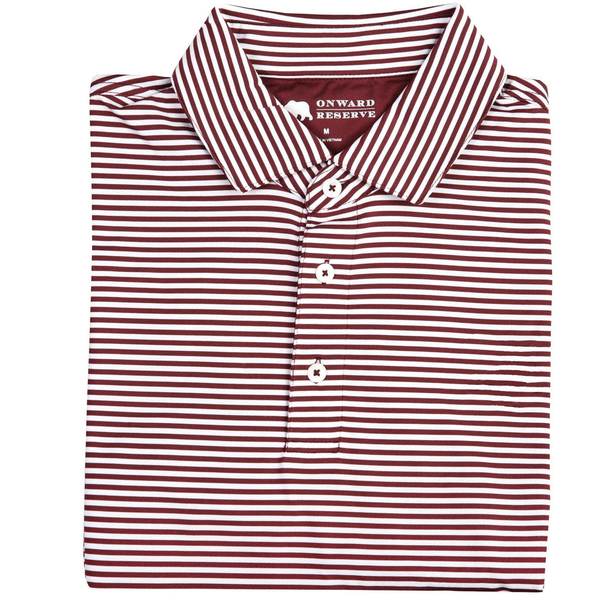 Onward Reserve Pro Stripe Performance Polo - Maroon/White