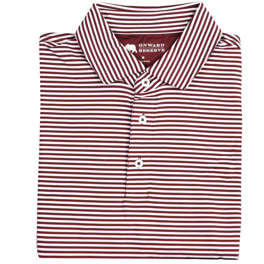 Onward Reserve Pro Stripe Performance Polo - Maroon/White