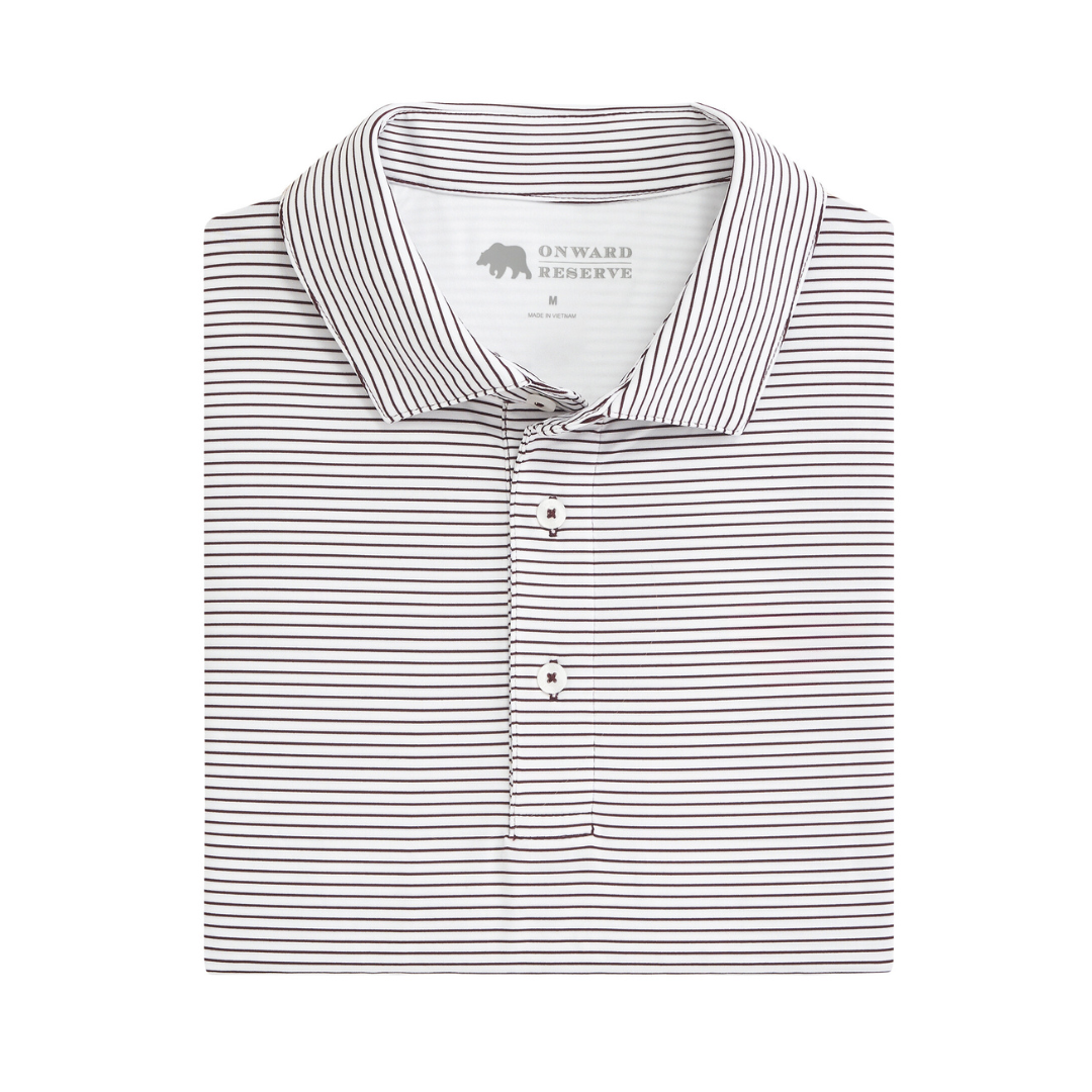 Onward Reserve Birdie Stripe Performance Polo - White/Maroon