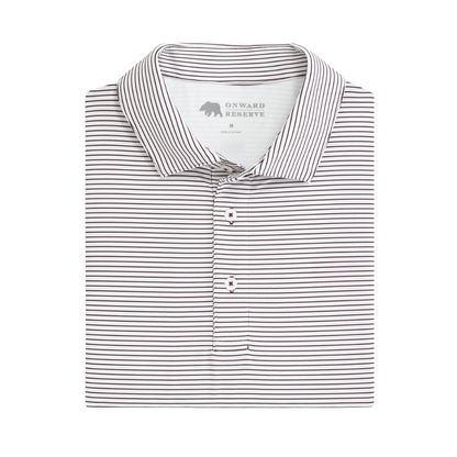Onward Reserve Birdie Stripe Performance Polo - White/Maroon
