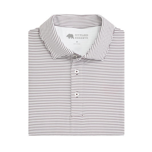 Onward Reserve Birdie Stripe Performance Polo - White/Maroon