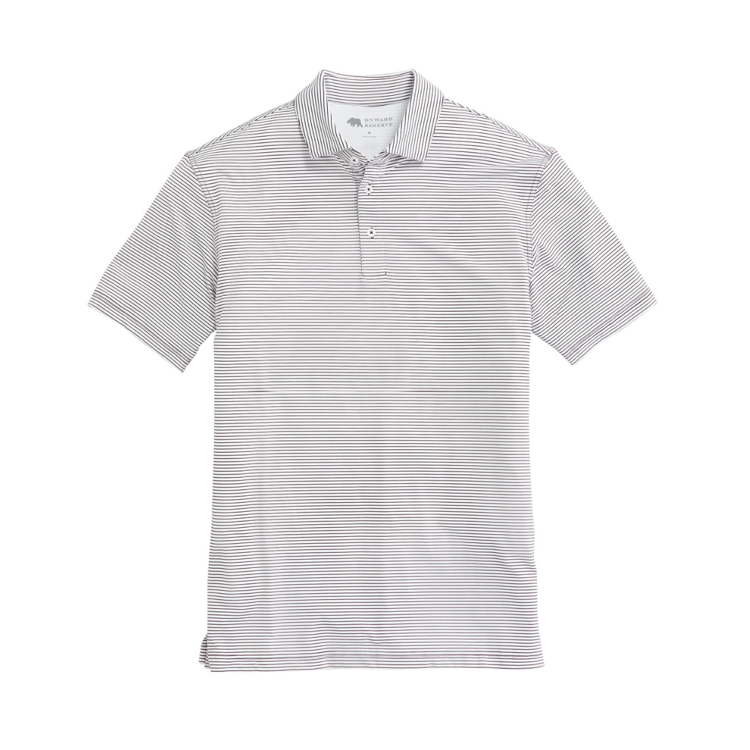 Onward Reserve Birdie Stripe Performance Polo - White/Maroon